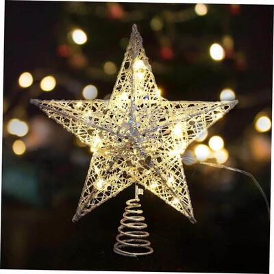 Iron Glitter Powder Christmas Tree Topper Star with LED Copp