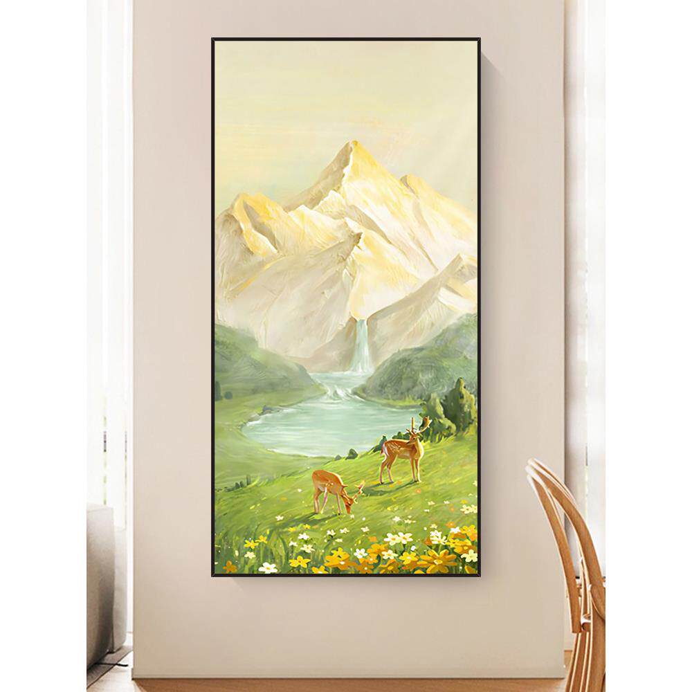 风景画玄关装饰画贴自粘壁纸现代简约轻奢入户客厅走廊过道墙贴画