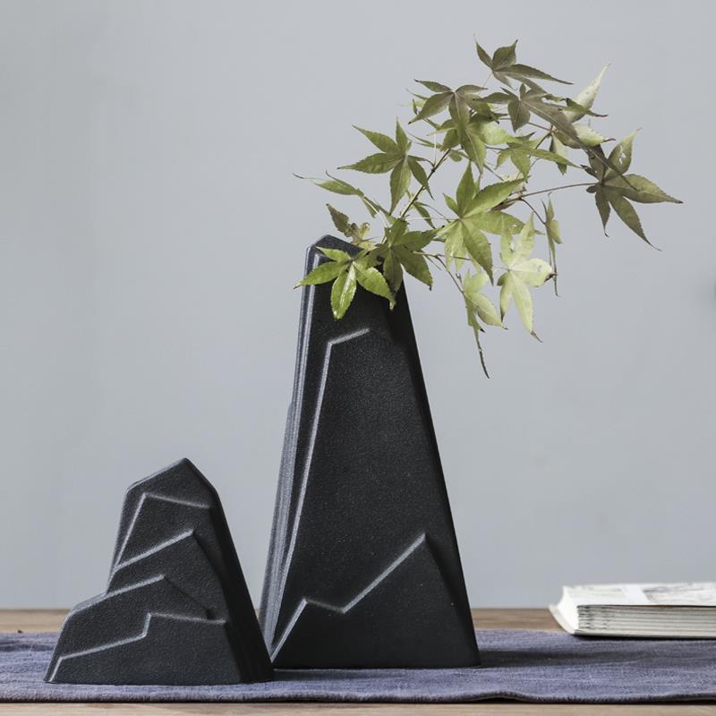 高档瓷假山现代家居客厅书装饰工品创陶意插花花器艺新房中式禅意