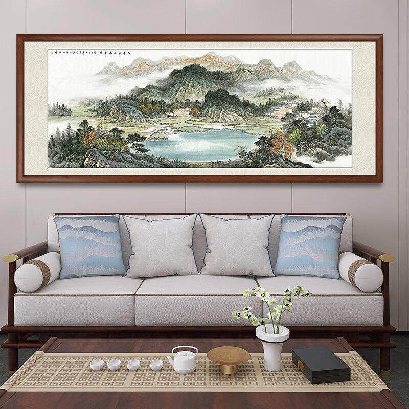 聚宝盆中式山水风景挂画办公室流水生财装饰画客厅沙发背景墙字画