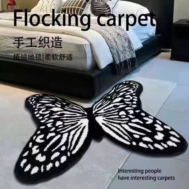 北欧轻奢黑白现代蝴蝶客厅茶几沙发地毯卧室书房衣帽间床边毯地垫