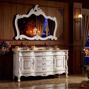 仿古红欧式 浴室柜木实木卫生洗漱台双盆大间理石GET洗手脸盆橡柜