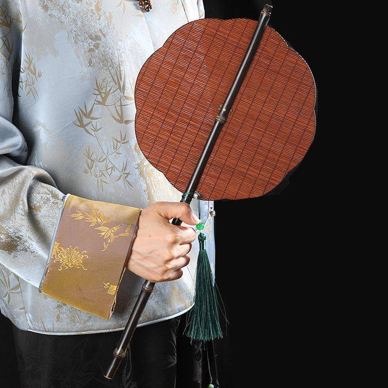 手工竹编竹丝腰扇中国风竹制圆扇汉服舞蹈扇旋转折叠可携式团扇蒲