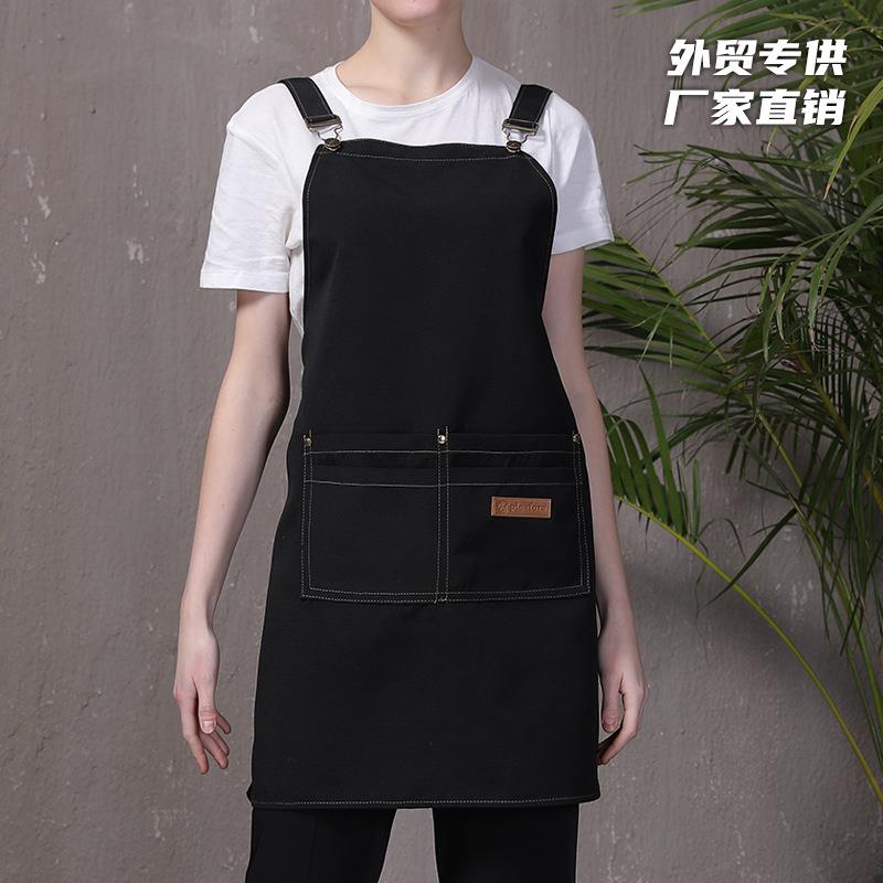 厂家直销围裙 跨境韩版帆布围裙纯棉咖啡奶茶店美甲男女餐厅