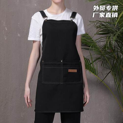 厂家直销围裙 跨境韩版帆布围裙纯棉咖啡奶茶店美甲男女餐厅