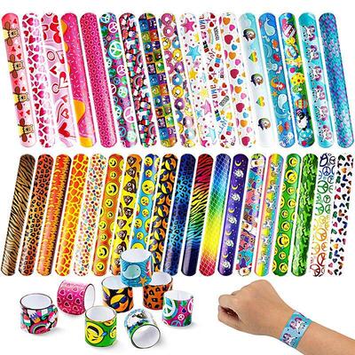 12pcs Cartoon Slap Bracelets Dinosaur Unicorn Pattern Slap B