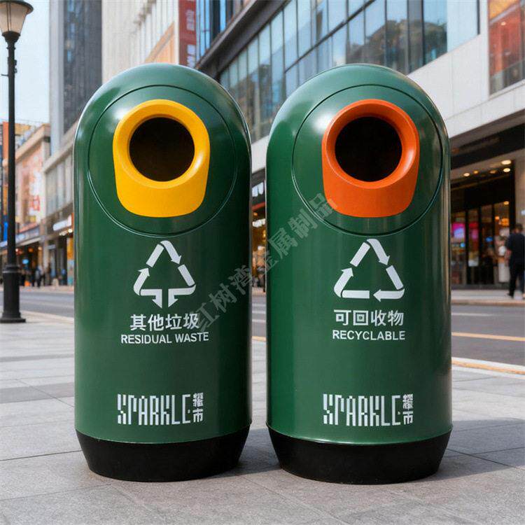商用户外商场广场圆柱形玻璃钢两分类垃圾桶组合式环保垃圾桶定制