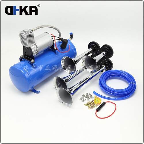 DHKA亚冠-改装气泵四管火车喇叭12V 150psi 蓝色6L气罐空气压缩机