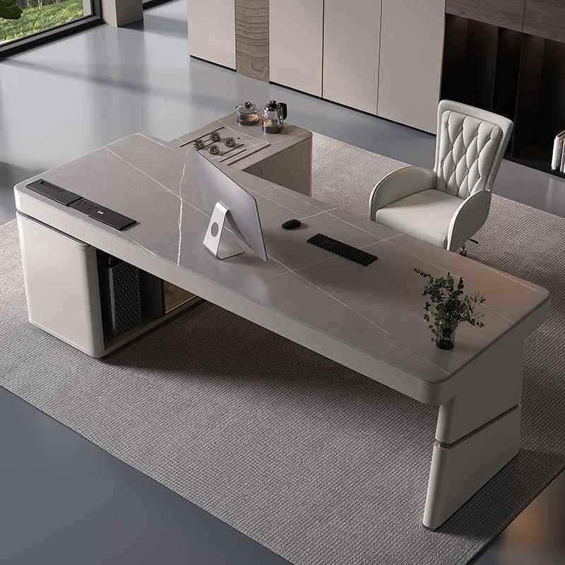 岩板办公桌茶桌一体两用电脑桌书房高端老板现代简约轻奢转角书桌