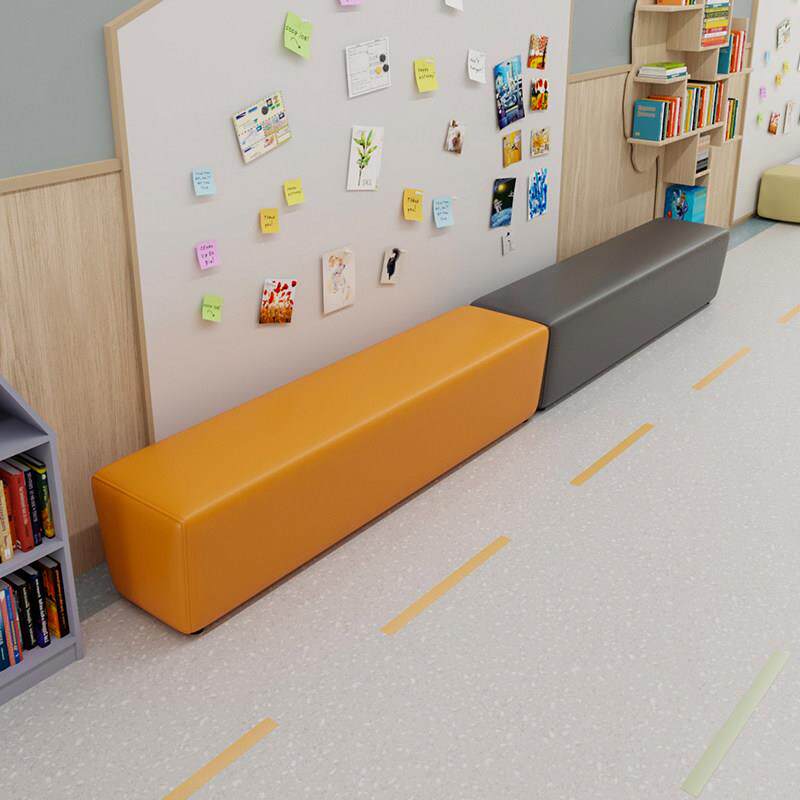 培训机构休息区沙发幼儿园早教中心走廊等候长条座椅无靠背猫抓皮
