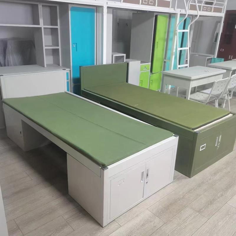 钢制单层床单人床铁艺床宿舍铁架床简约现代加厚钢床带储物柜