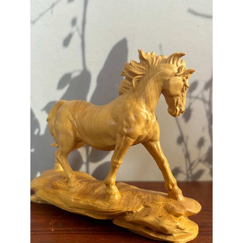 正宗小叶黄杨木精雕刻骏马生肖马到成功摆件家居装饰品木质工艺品