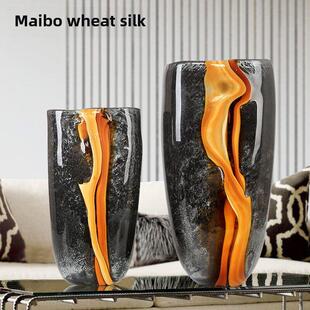 斯堪 纳维亚无障碍豪华创意黑黄图案玻璃花瓶家庭客厅桌面门廊插