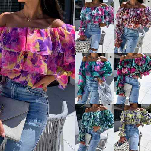One collar off shoulder printed shirt for women