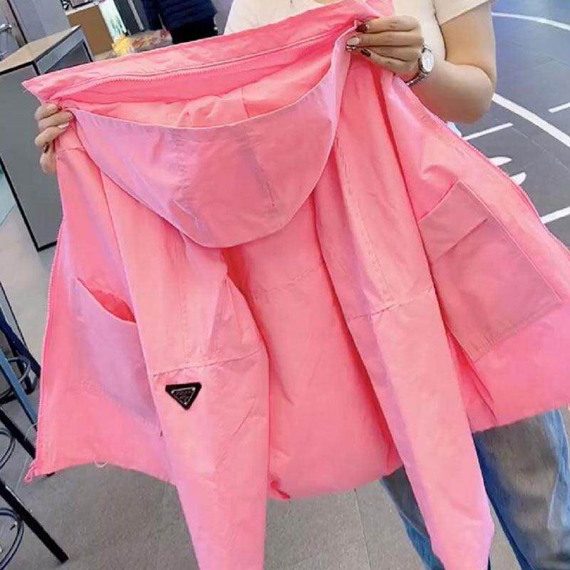 日系粉色外套女春秋季2025新款连帽棒球服宽松休闲时尚冲锋衣夹克