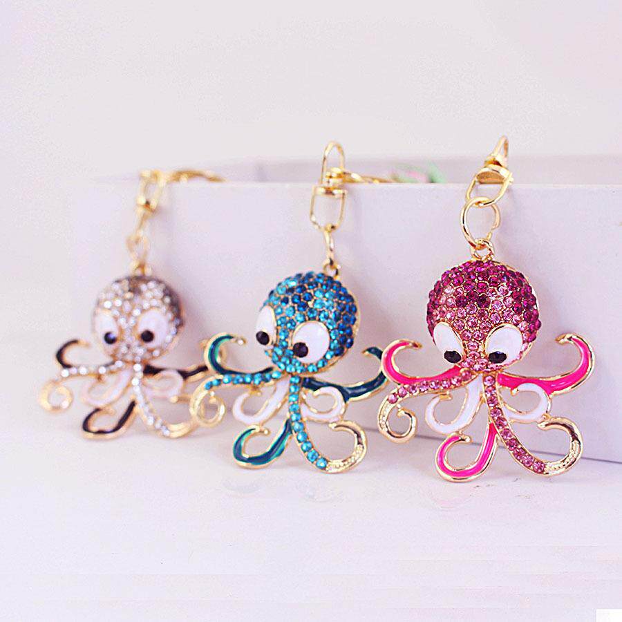 可爱饰品合金水钻小章鱼汽车钥匙扣八爪鱼海洋动物挂件钥匙链1194