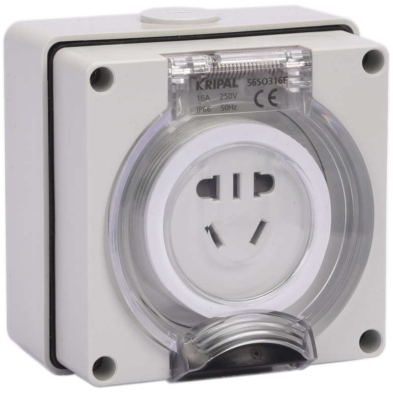 科瑞普KRIPAL新国标二三孔防暴雨明装插座56SO316F 16A 250V IP66