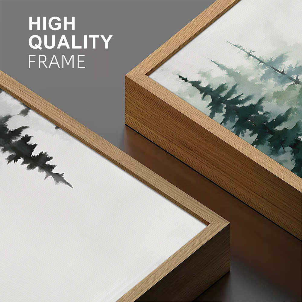 北欧简约森林风景客厅带框帆布画挂画小清新三联卧室装饰画