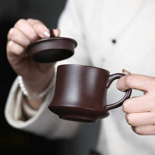 300ml杯紫玉自用紫砂一公手工杯金砂大容量柱础创作紫砂盖送礼
