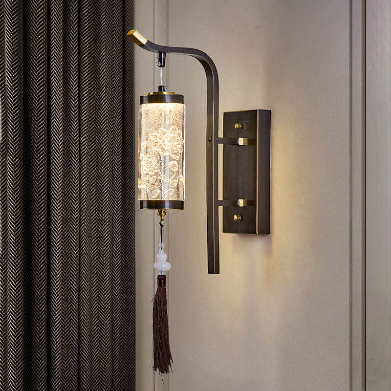 新中式全铜壁灯中国风客厅背景墙灯酒店过道灯具别墅主卧室床头灯