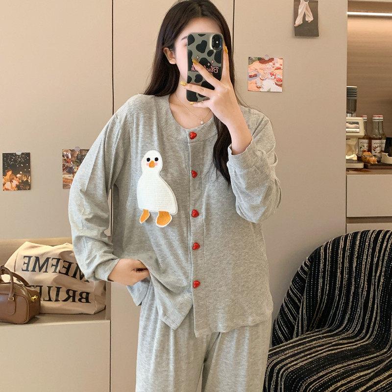 带胸垫莫代尔月子服夏季薄款宽松吸汗孕妇睡衣5月份6春秋哺乳套装
