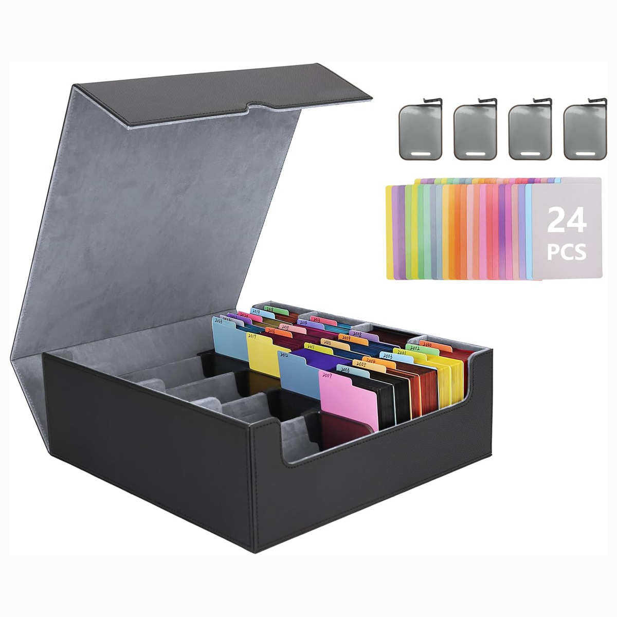 卡存储盒与专用卡支持者的交易卡甲板盒与24个彩色分配器4个卡扣