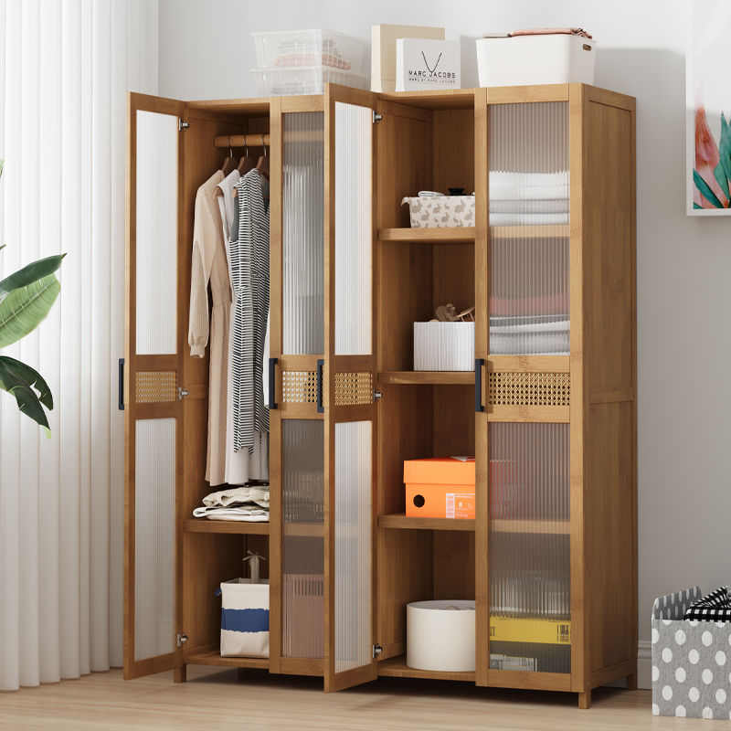 实木耐用柜子经济型衣橱简易家用衣柜竹挂卧室组装出租房带门结实