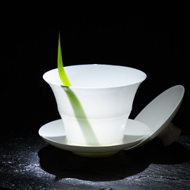 薄胎骨瓷盖碗茶杯纯白陶瓷单个大号泡茶三才碗潮州白瓷茶碗茶具