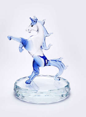 天马水晶玻璃马十二生肖摆件创意手工琉璃装饰招财平安马车载饰品