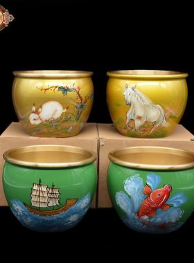 宏达 黄铜手绘铜缸 吸金缸创意家居铜器摆件