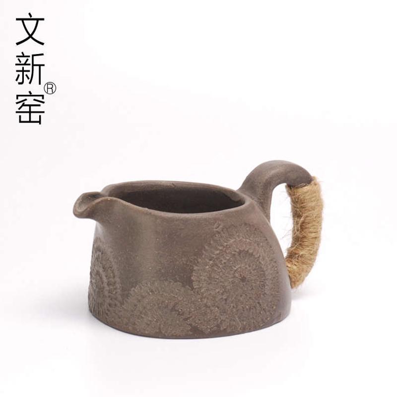 文新窑粗砂带把公杯粗陶公道杯纯手工紫砂茶具日式陶瓷茶海泡茶器