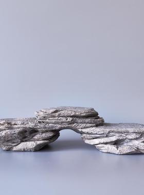 树脂仿真石头底座摆件假山微景观古风禅意奇石造景装饰布景小树桩