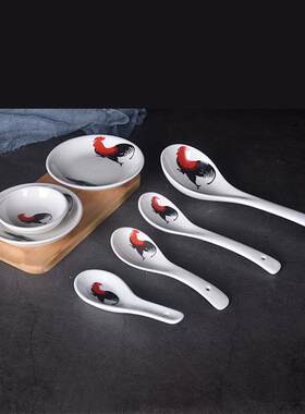 陶瓷匙长柄骨瓷家用大匙厨房用具餐具匙粥匙创意小匙公鸡匙