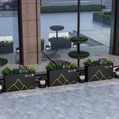 成品不锈钢花池铁艺花箱组合镀锌花坛商业广场售楼部室外花槽