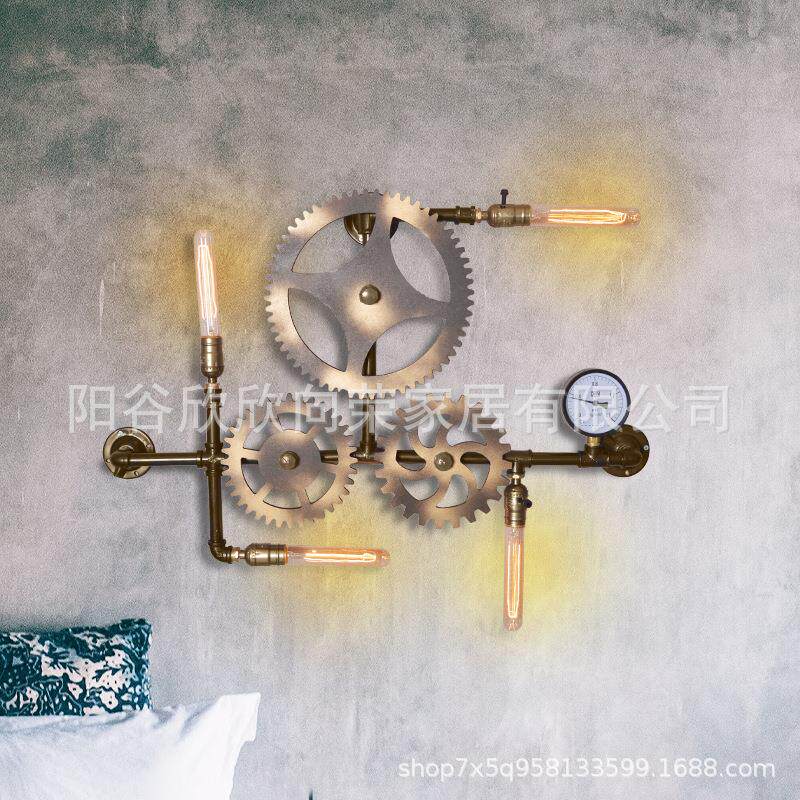 铁艺水管创意个性loft复古工业风酒吧走廊壁灯 齿轮装饰 壁挂壁灯