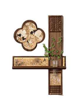 宋代美学玄关装饰画水培绿植灯画发光高级感走廊挂画过道组合壁画