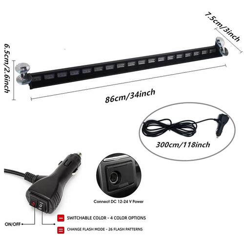 34inc162LED双色长条警示灯 汽车前后车顶应急频闪灯工程车12-24V