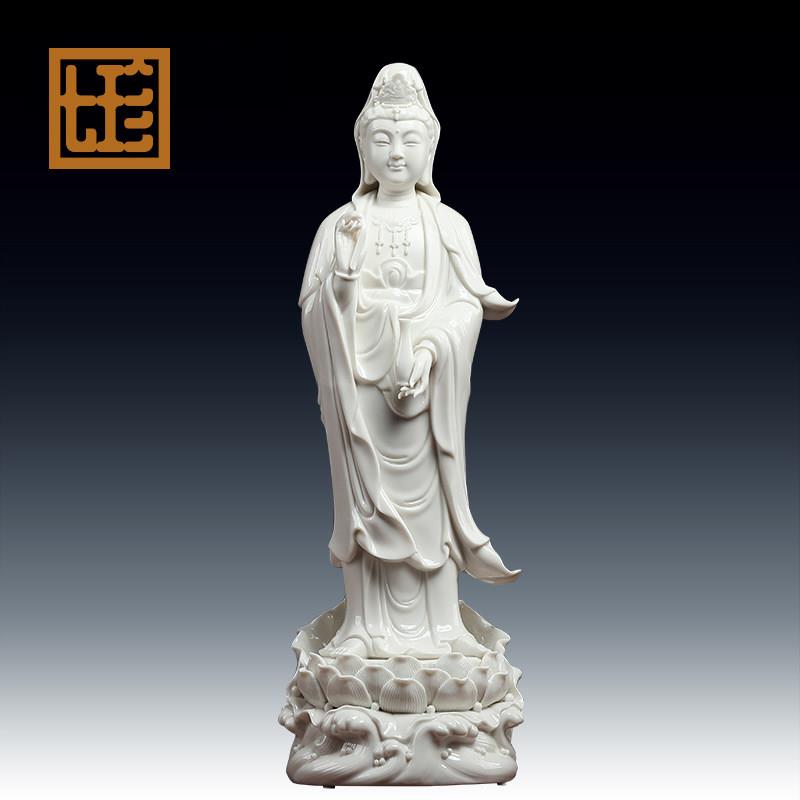 德化白瓷南海观音佛像家用供奉 16吋渡海观音陶瓷桌面摆件 明清古