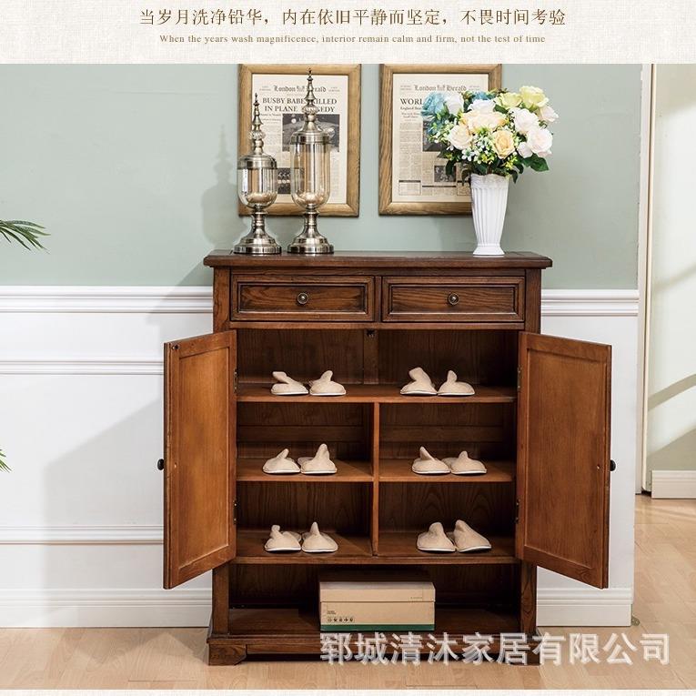 美式家具两门带抽屉玄关柜木质家用鞋柜多层收纳储物柜大容量鞋柜