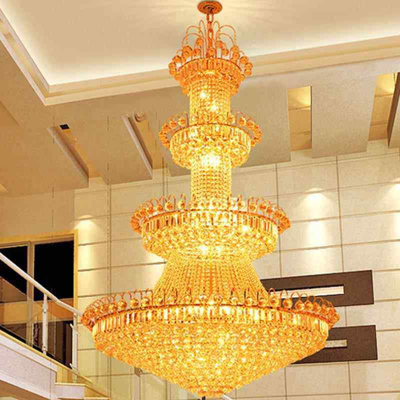 水晶吊灯气别墅复酒店客厅灯现式代简约中空楼梯吊QSZ欧式灯大具