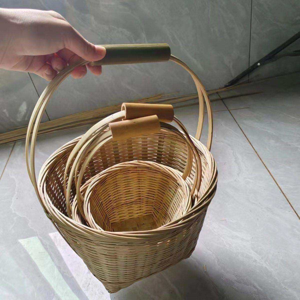 手工编织竹编菜篮竹筐水果篮鸡蛋收纳竹制品家用购物篮银箩手提篮
