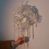 手捧花秀禾婚庆迎亲遮面 婚礼长柄团扇中式 手工定制仙鹤款 汉服中式