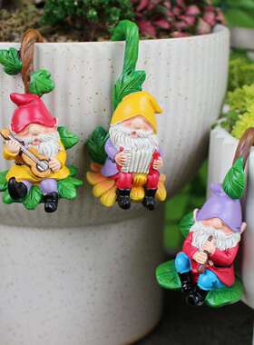 跨境新品矮人乐队盆景装饰挂件套装树脂花园仙女雕像悬挂饰品