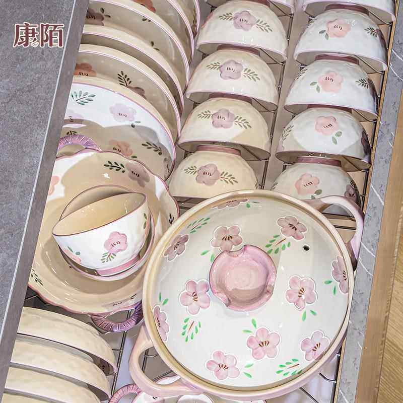 一人食餐具碗盘子陶瓷饭碗面碗碗碟套装家用组合烤盘手柄碗高颜值