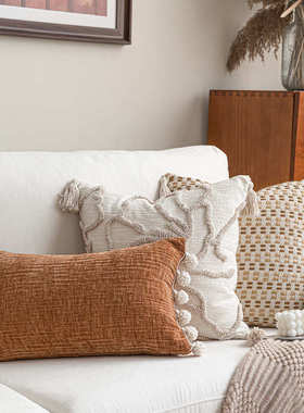 中古轻法式黄橙色系文艺风抱枕高端简约客厅沙发靠枕民宿软装腰枕