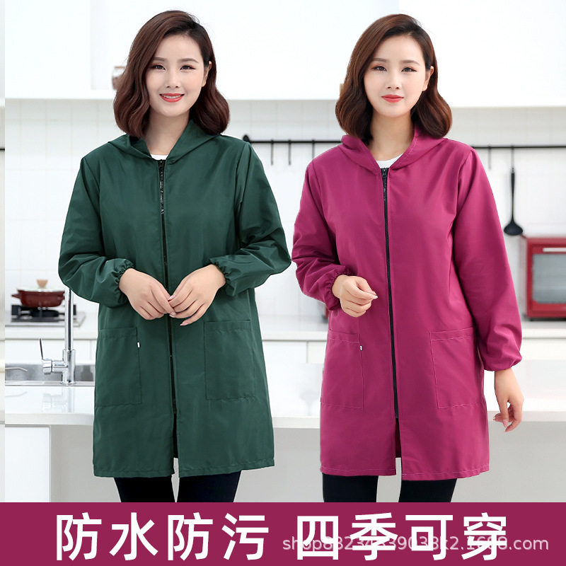 新款长袖围裙薄款防水防油上班干活工作服时尚罩衣女士短款小个子