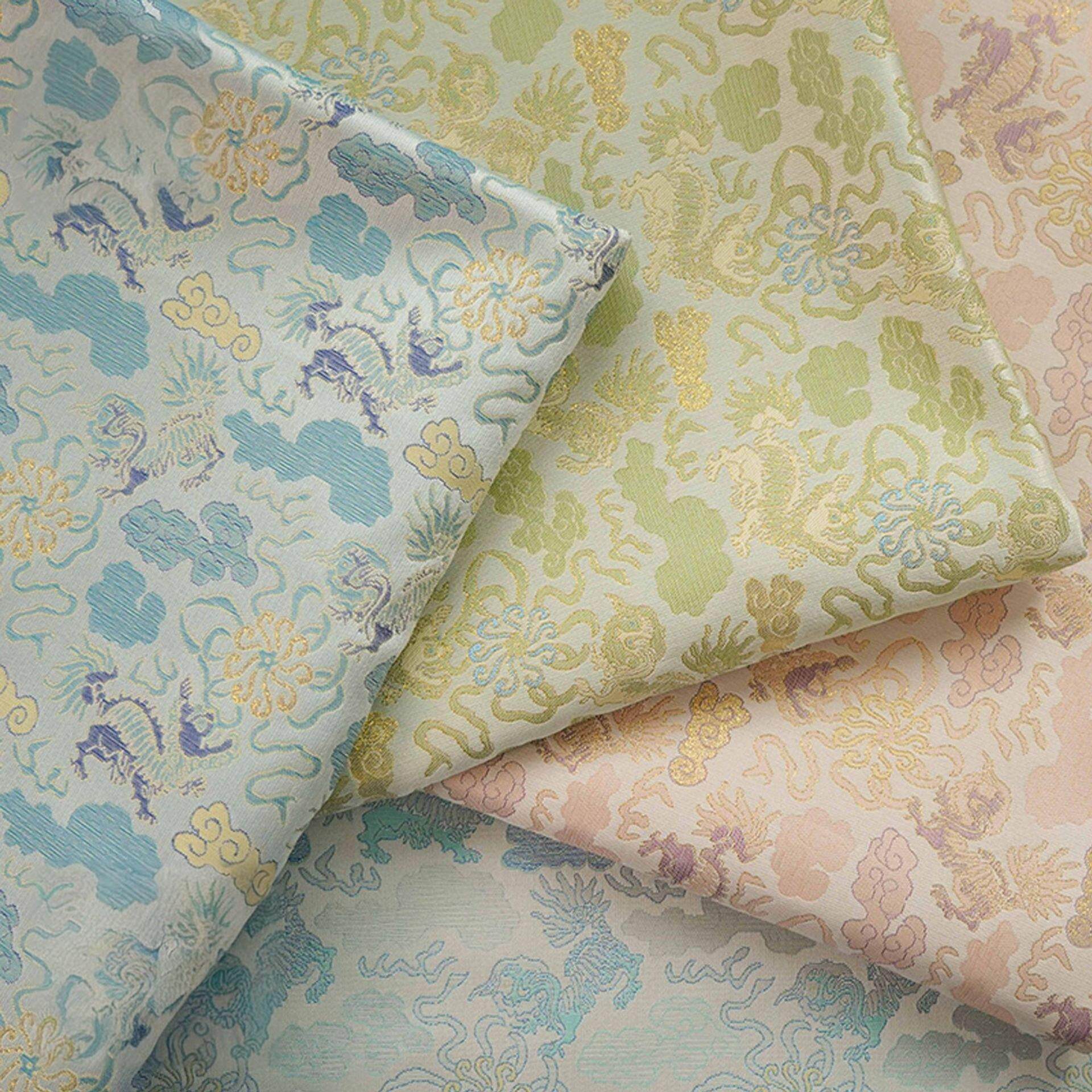 中国风麒麟仿宋锦汉服提花布料复古唐装色织马甲包装锦盒装饰面料