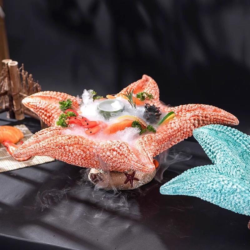 高端刺身盘冰盘大三文鱼鱼生海鲜专用摆盘盘子干冰创意意境菜餐具