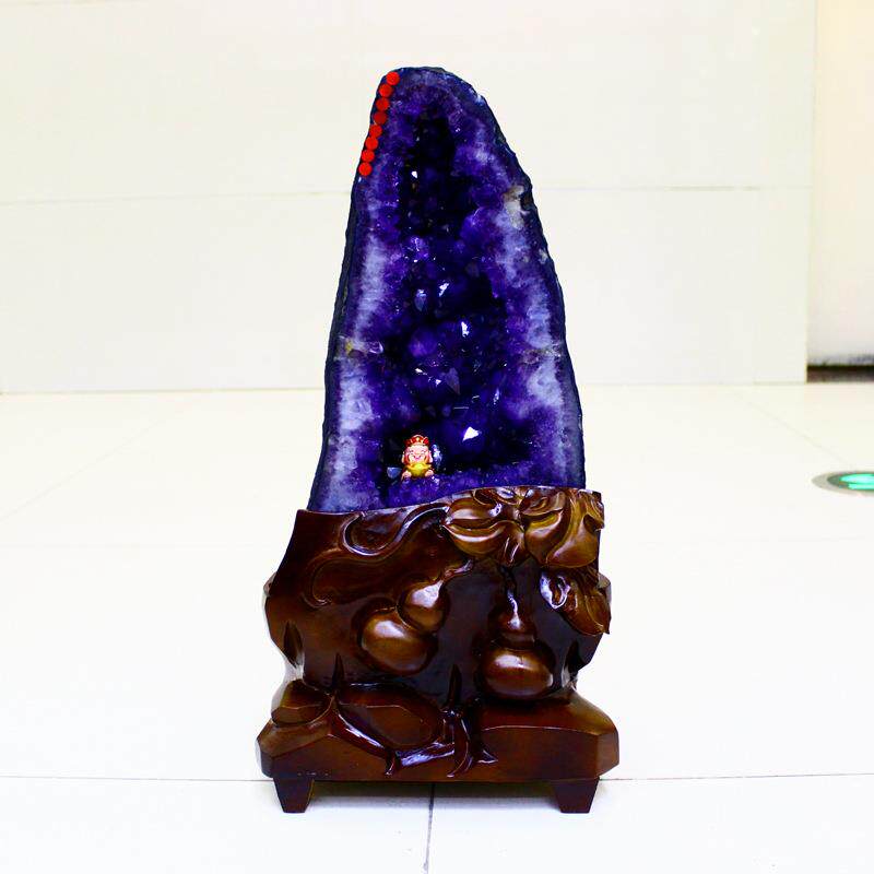 福寿天然紫水晶洞摆件 紫晶洞 玛瑙洞水晶洞 原石钱袋子摆饰