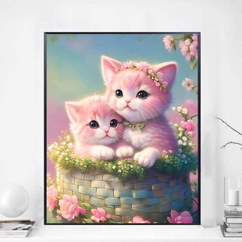 卡通动物可爱猫咪钻石画2025新款手工5d点贴钻十字绣温馨卧室满钻